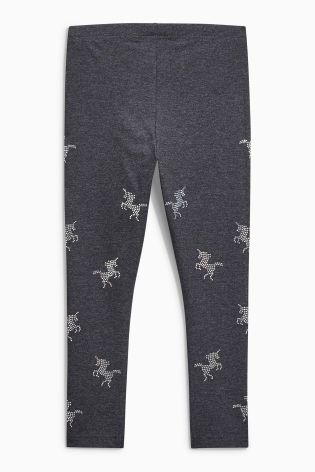 Grey Studded Unicorn Leggings (3-16yrs)